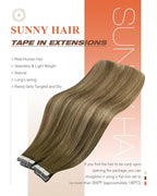 Sunny Hair Tape in Hair Extensions Human Hair,Balayage Brown with Blonde Hair Extensions Tape in 12 Inch Real Human Hair Tape in Extensions 40Pcs 60g