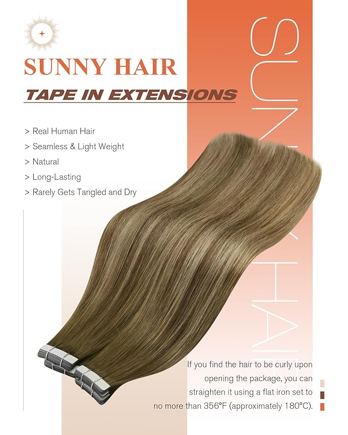 Sunny Hair Tape in Hair Extensions Human Hair,Balayage Brown with Blonde Hair Extensions Tape in 12 Inch Real Human Hair Tape in Extensions 40Pcs 60g