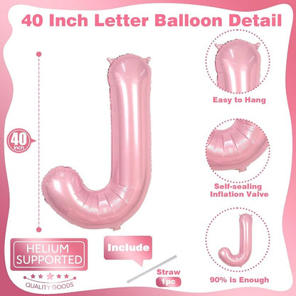 Pastel Pink Balloon Letter J, Large Mylar Alphabet J Custom Balloon Letter - Image 2