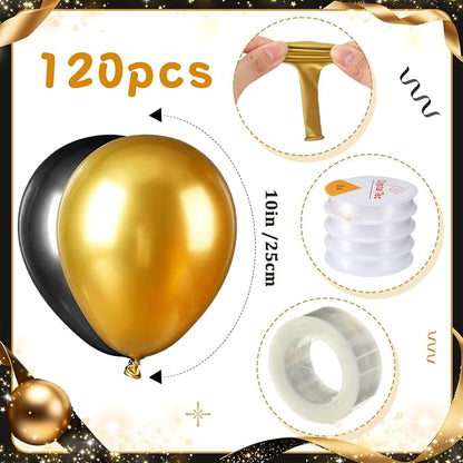 120 Pcs Graduation DIY Floating Black Gold Balloon Wall Kit 5 Inch Balloons - Image 2