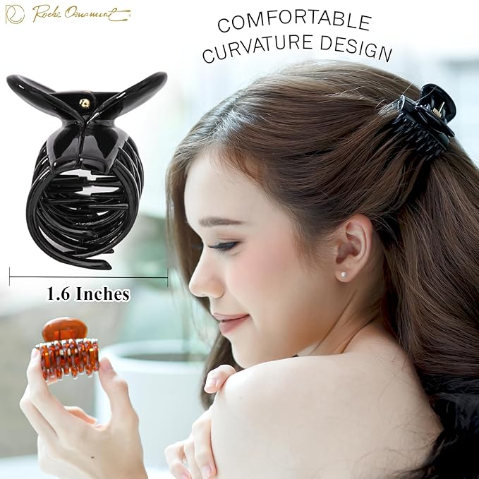 RC ROCHE 6 Pcs Double Claw Hair Clip Tooth Claw Clip Grip Tooth Jaw Clamps Thin Fine Hair Strong Hold No Slip Undo Clutchers for Women, Small Clear Brown and Black