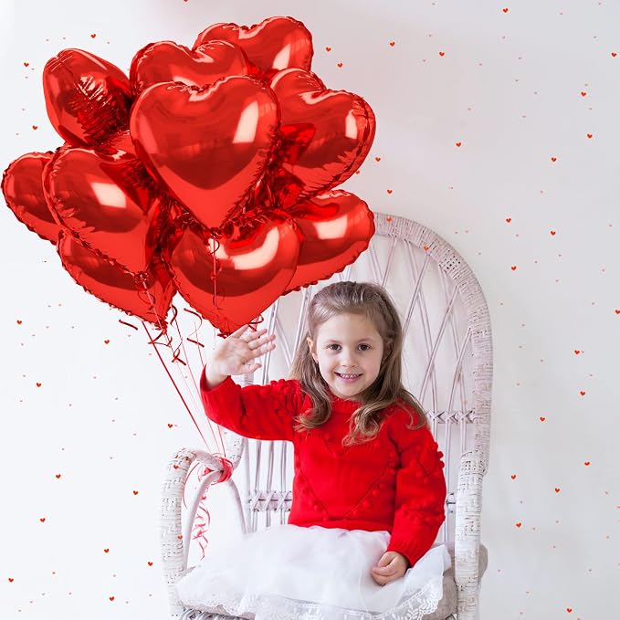 Biapian Foil Heart Balloons Red, Valentines Balloons 18inch Red Foil Balloons - Image 7