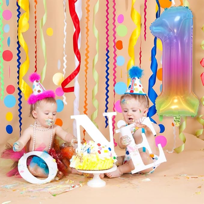 Big Number 1 Balloons, Rainbow Multicolor Foil 1 Balloon Numbers 40 Inch - Image 4