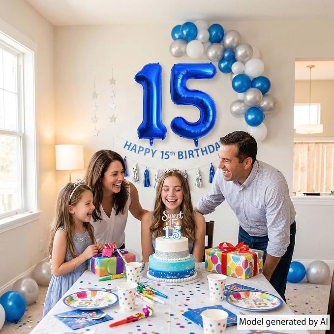 Navy Blue Number 15 Balloon 40 Inch, Shiny Foil Numeral - Image 2