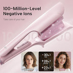 Crimper Waver Tool LENA S17S for Short to Medium Hair, Compact Styler with Titanium Barrel, Fast Heating, Adjustable Temperature, Anti-Scald Design, Auto Shut-Off, Negative Ions, Pink