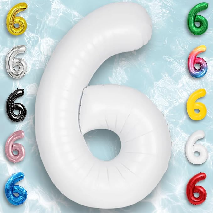 White Number Balloon 6 Mylar Foil Balloons 32 inch - Image 2