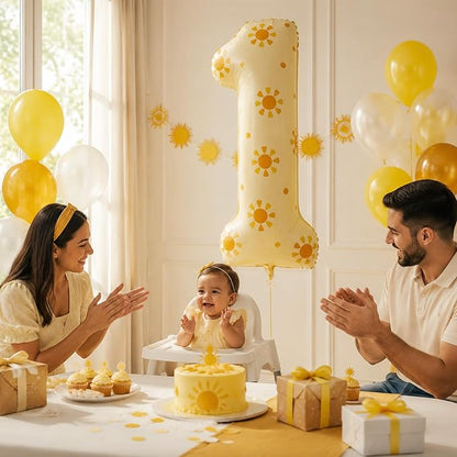 1st Birthday Number 1 Balloon, DIY Sun Sticker Party Decorations | 40 inch - Image 4