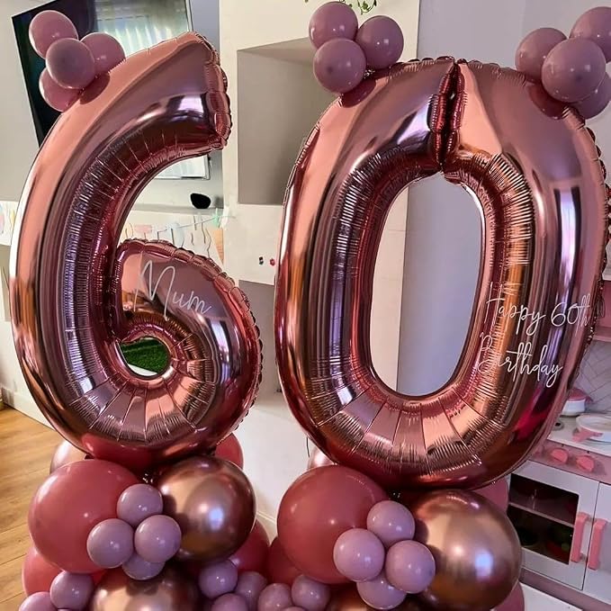 Rose Gold 60 Number Balloons, 40 Inch Big Giant Jumbo 60 Balloon Numbers Rose - Image 5