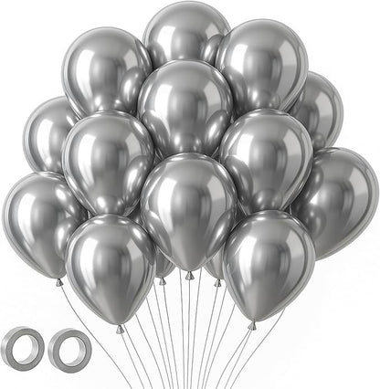 Voircoloria 105pcs Metallic Silver Party Latex Balloons, 12inch | by Voircoloria