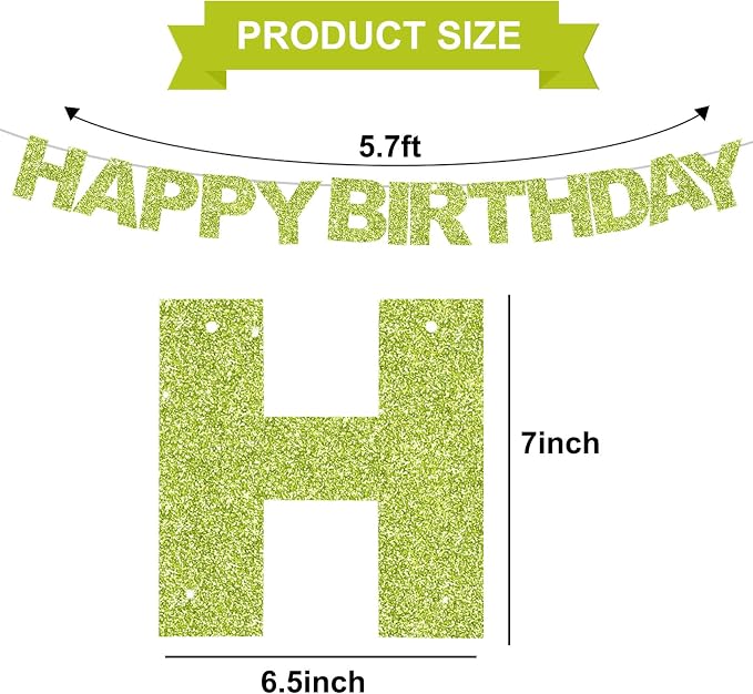 BEISHIDA Pre-Strung Grass Green Happy Birthday Banner Party Sign Decoration | - Image 3