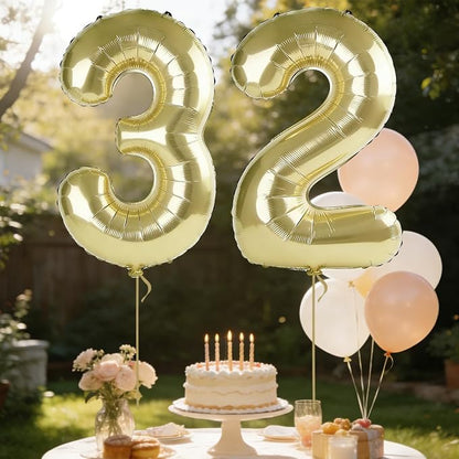 40 Inch Number 32 Balloons for 32nd Birthday Party Decorations, 0-100 Champagne - Image 3