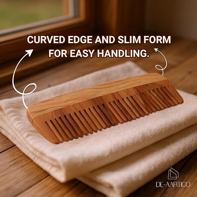 Neem wooden comb for women hair growth | Kacchi herb treated neem wood comb Wet or Dry Curly, Thin, Thick, Wavy, or Straight Hair - Natural Wood Comb for Women & Men (Wide Tooth)