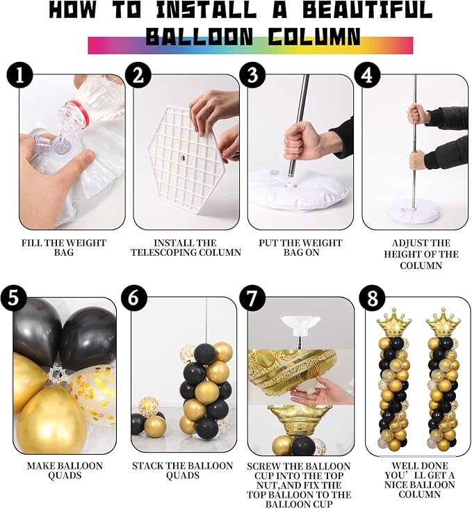 Black Gold Balloon Column Stand Kit 2 Sets, 7ft Height Adjustable Metal Balloon - Image 5