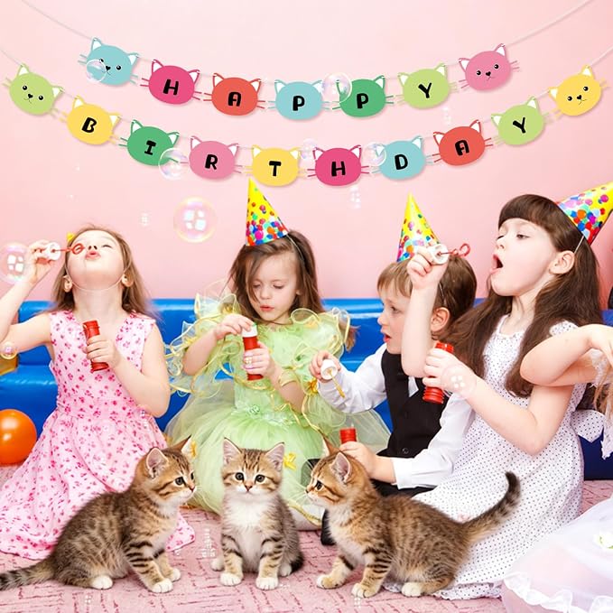 Cat Happy Birthday Banner Party Decorations Birthday Cat Banner Garlands Sign - Image 6
