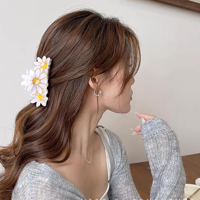 Flower Hair Claw Clip, 3.5 Inch Strong Hold Hair Clip for Thick Hair, Fashion Spring Hair Styling Accessories for Women Girls