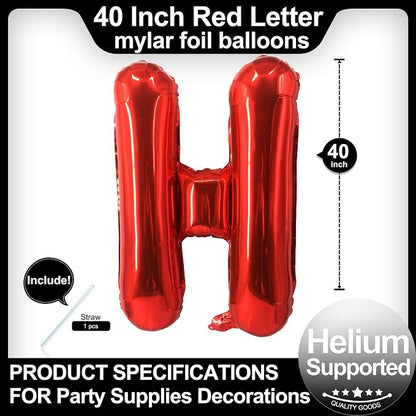 40 Inch Red Letter H Balloons, DIY Phrase Foil Alphabet Letter H Balloons DIY - Image 2