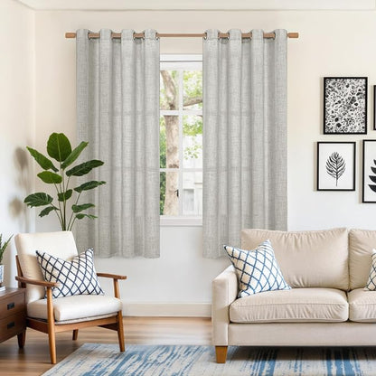 YoungsTex Light Grey Linen Curtains 63 Inches Long 2 Panels | Textured Light - Image 2