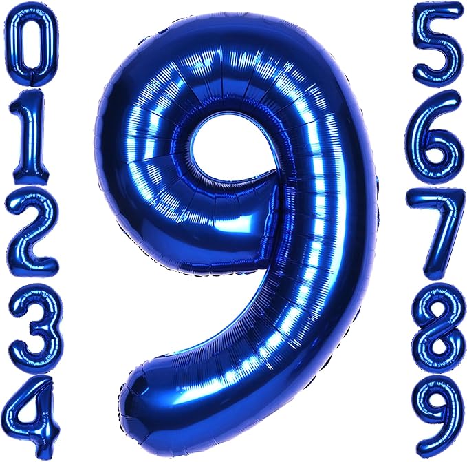 40 Inch Navy Blue Big Number 9 Balloon 0-9 Large Helium | Royal Blue 9th Foil by SULALABOO