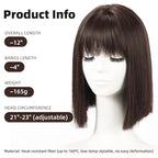 Allbell Brown Wigs for Women Short Bob with Bangs Heat Resistant Synthetic Hair 12 inch for Daily Party Halloween Costume Use