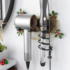 Tindbea Hair Dryer Holder Curling Iron Holder, Blow Dryer Holder Wall Mount, Bathroom Hair Tool Organizer Rack for Universal Dryer, Walnut Matte Black
