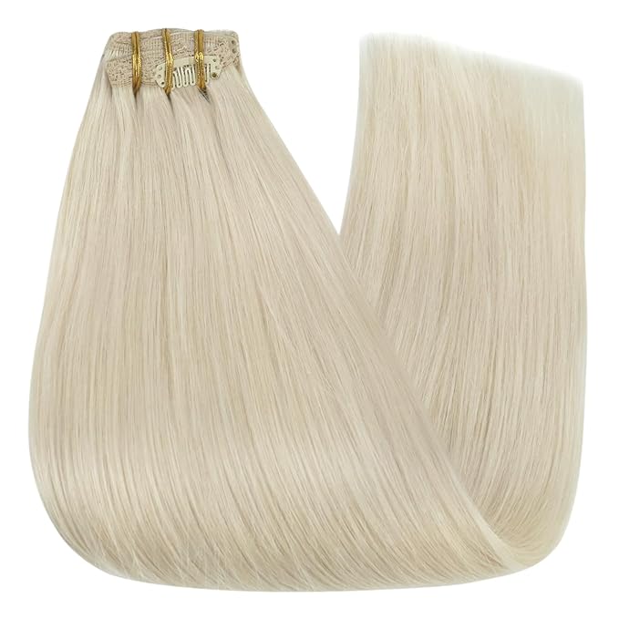 YoungSee Clip in Hair Extensions Blonde Clip in Real Hair Extensions Platinum Blonde Remy Human Hair Clip ins Long Straight Hair Extension 24Inch 120G 7Pcs