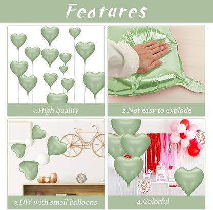 Sage Green Heart Balloon, 18inch Olive Green Heart Shape Balloons - Image 3
