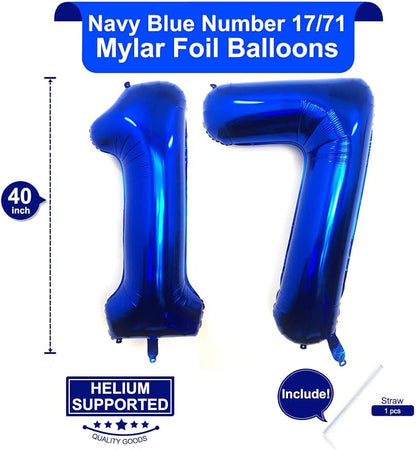 40 Inch Navy Blue 17 Number Balloons Giant 17 Balloons Navy Blue Birthday 17 - Image 2