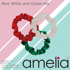 Amelia Beauty, Red, White and Blue Mix Satin Small Scrunchies, 12-Pack – No Damage Hair Ties for Women, Gentle & Durable Hair Accessories, 2.5in x 0.5in