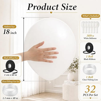 30 Pcs 18in White Black Latex Balloons - Image 3