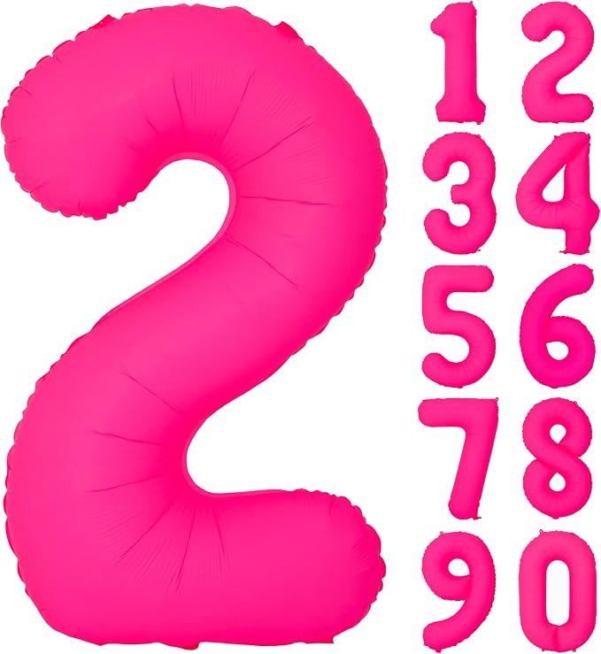 40IN Fluorescent Pink Number 2 Balloons Glow In The Dark Pink Balloon | by YOIOZAIZAI
