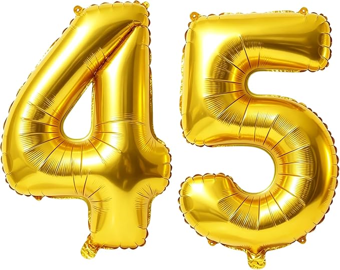 40 Inch Number 45 Balloons for 45th Birthday Party Decorations, 0-100 Gold by FOBELEC