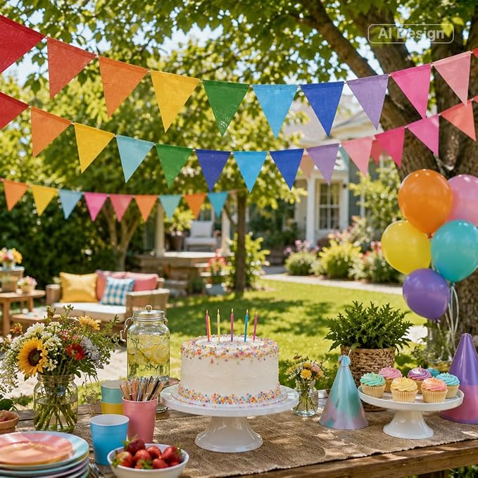 G2PLUS Pre-Strung Burlap Pennant Banner, 39Ft Rainbow Triangle Flag Bunting - Image 5