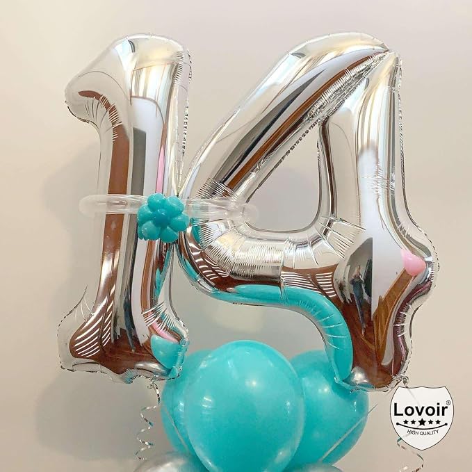 Silver 14 Number Balloons, 40 Inch Giant Number 14 Balloons Foil Mylar Helium - Image 3