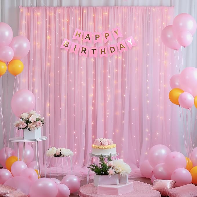 10x8ft Baby Pink Tulle Backdrop Curtain - Image 4