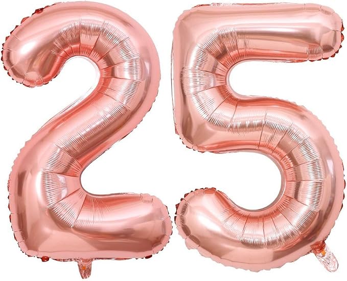 Rose Gold 25 Number Balloons, 40 Inch Giant Number 25 Balloons Foil Mylar by Lovoir