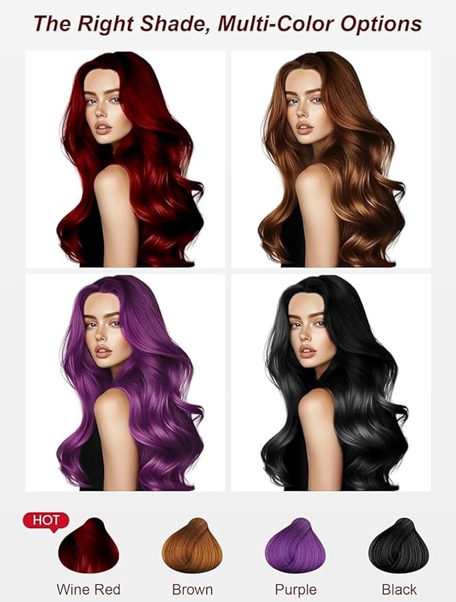 Wine Red Hair Dye Shampoo 3 in 1, Natural Hair Dye to Cover Gray Hair, 400 ML