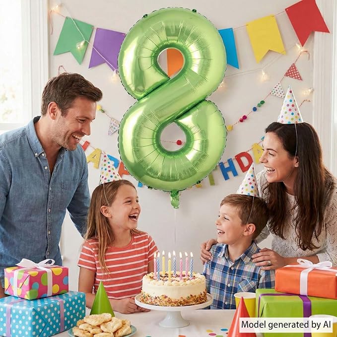 Light Green Number 8 Balloon 40 Inch, Glossy Metallic Numeral Event Decor | - Image 3