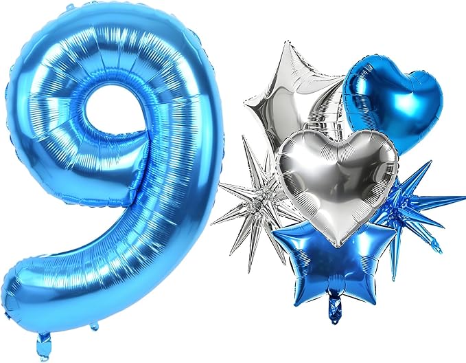 TONIFUL 9th Birthday Balloons Kit 40 Inch Blue Large Number 9 Foil Balloon | by TONIFUL