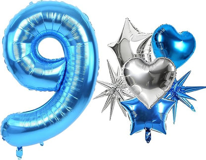 TONIFUL 9th Birthday Balloons Kit 40 Inch Blue Large Number 9 Foil Balloon | by TONIFUL