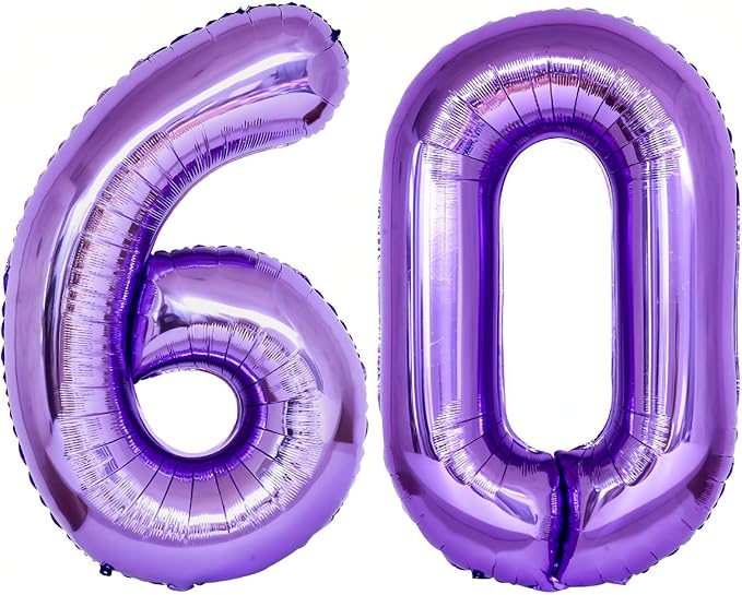 Number 60 Purple Balloons 40 Inch Giant Purple Foil 60 Helium Balloons by LHOAVWE