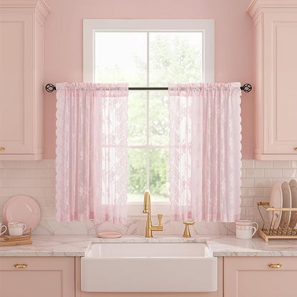 Kotile Pink Sheer Lace Curtains - Image 7