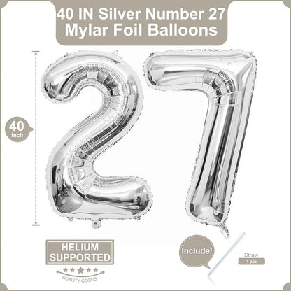 40 Inch Silver 27 Balloons Giant Number 27 Balloons Silver 27 Birthday Balloons - Image 2