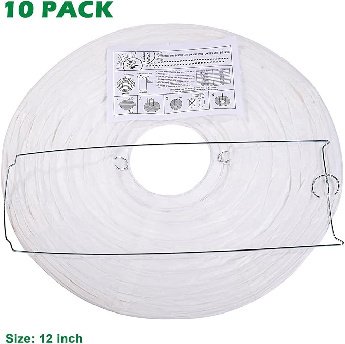 LURICO 10 Packs 12 Inch White Paper Lanterns Round Chinese/Japanese Hanging - Image 2