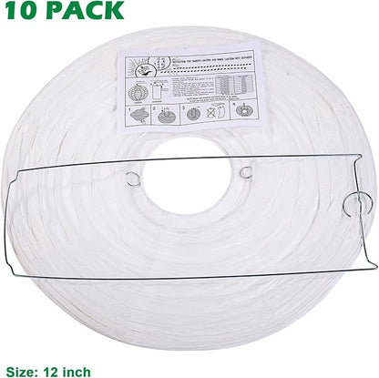 LURICO 10 Packs 12 Inch White Paper Lanterns Round Chinese/Japanese Hanging - Image 2