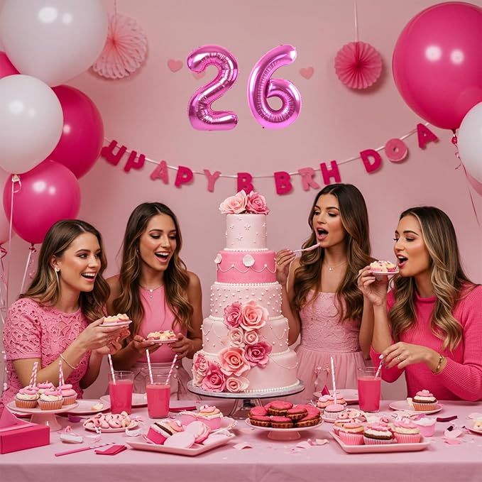 TONIFUL Number Balloon 16 Inch 10 Pcs Hot Pink 0-9 Birthday Number Balloons | - Image 5