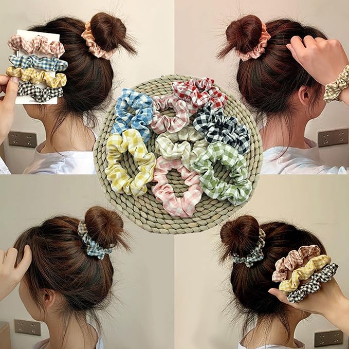 LOOKSEVEN Classic Plaid Hair Scrunchies for Women, 6PCS Bandana Scrunchy Hair Ties, Scrunchies Hair Ties for Women. (Classic Plaid)