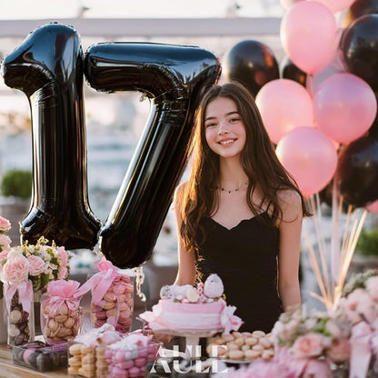 AULE 40 Inch Black Number Balloon 17 Foil 0-9 Birthday Big Numbers | Birthday - Image 4