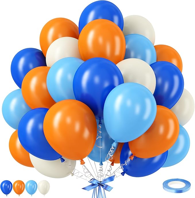 Orange and Blue Balloons, 12 Inch Orange and Dark Light Blue Latex Balloons by TAOYE