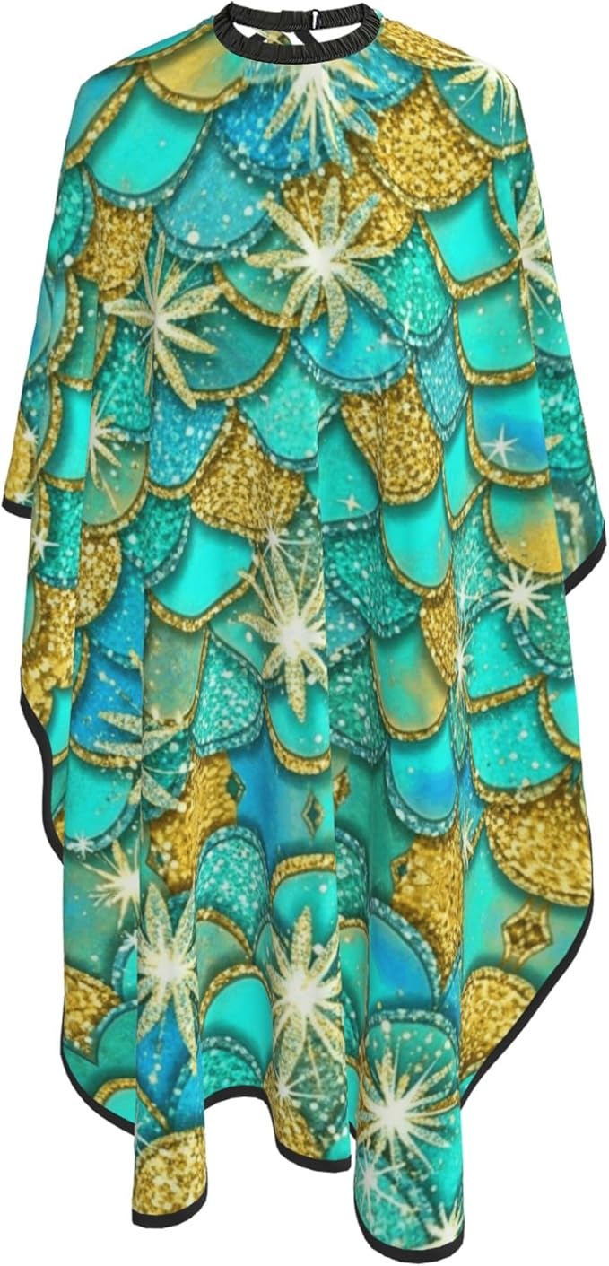 Extra Large Hair Styling Cape, Haircut Apron Green Mermaid Scales Haircuting Salon Cape Gown for Hair Cutting Styling