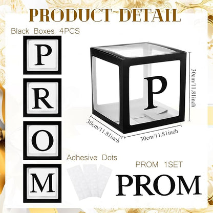 4 Pcs Prom Boxes with Letters 11.8 x 11.8 x 11.8 Inch Clear Prom Balloon Boxes - Image 2
